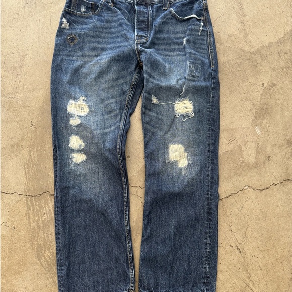 Men's Distressed Patchwork Aeropostale Blue Denim Jeans - Picture 1 of 4